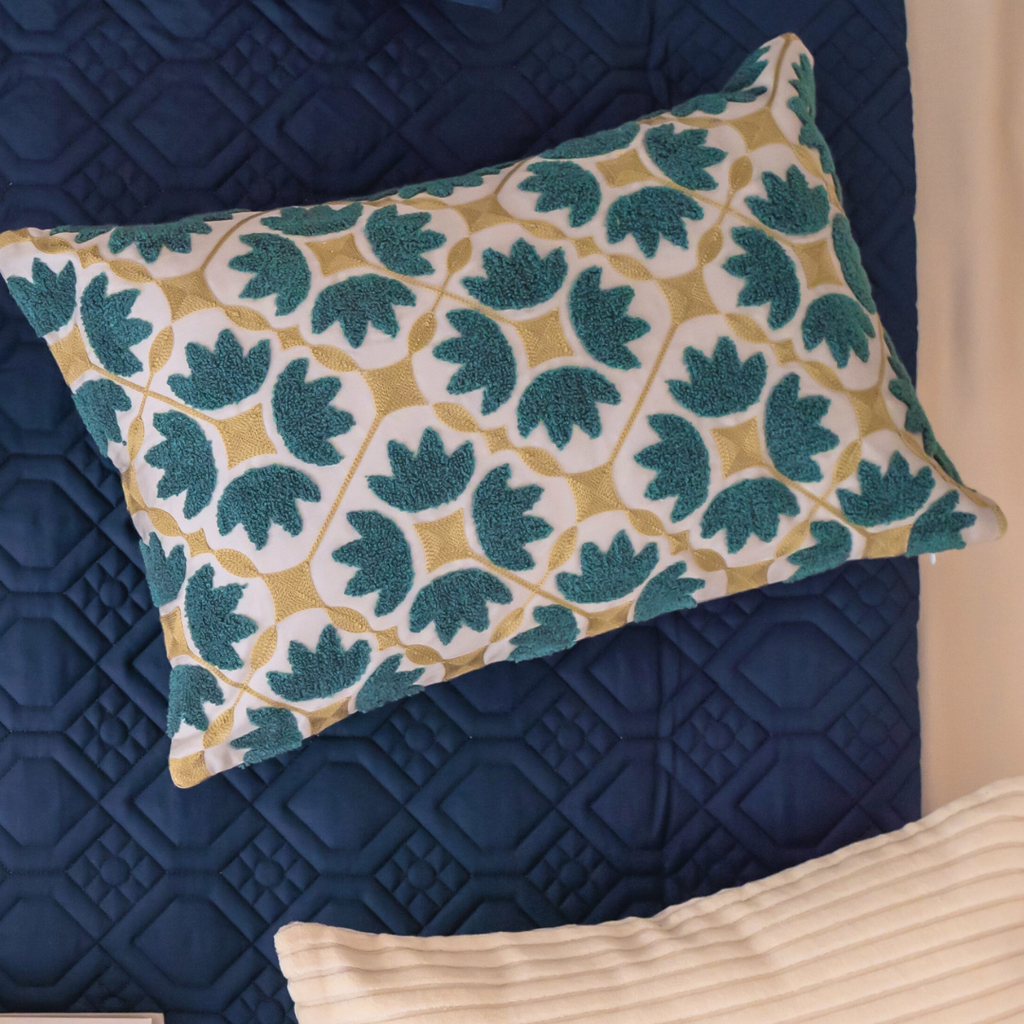 Sadyaska Mariana Pearl Grey Cotton Embroidered (Size : 12"X18") 1 Pcs Cushion Cover