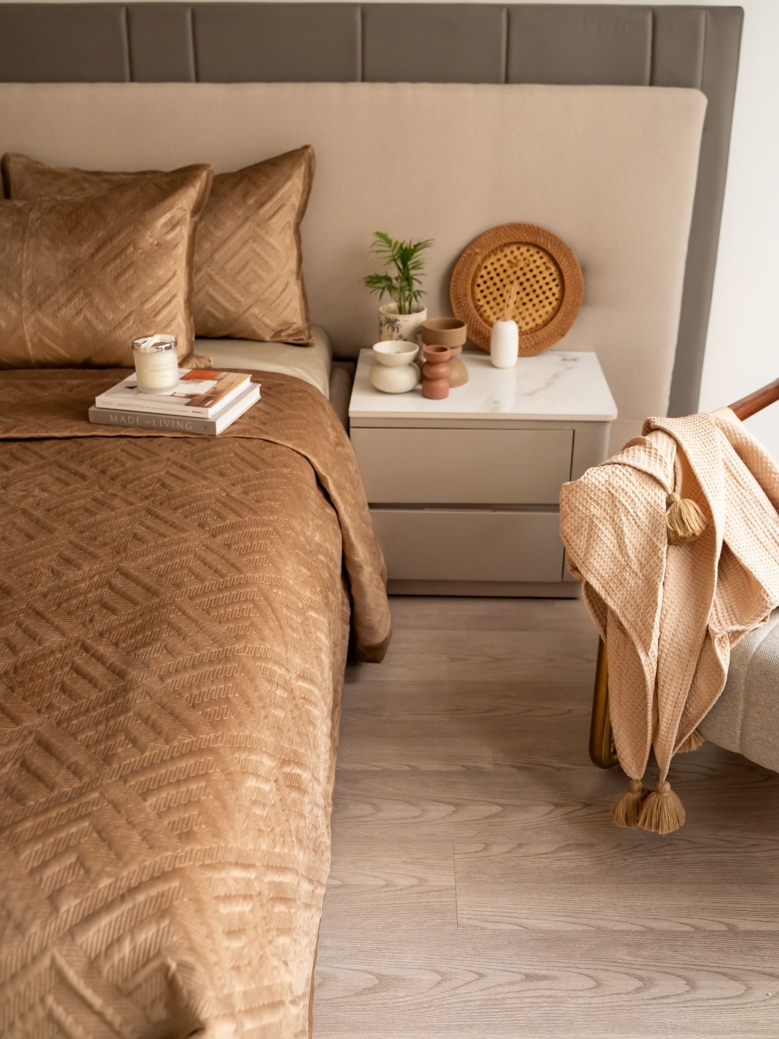 Sadyaska Seoul Camel Velvet Set 1 Pcs Bedspread