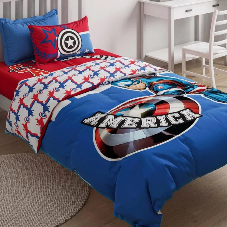 D'DECOR Kids Economy Blue Cotton Captain America Printed Single Bedsheet Set
