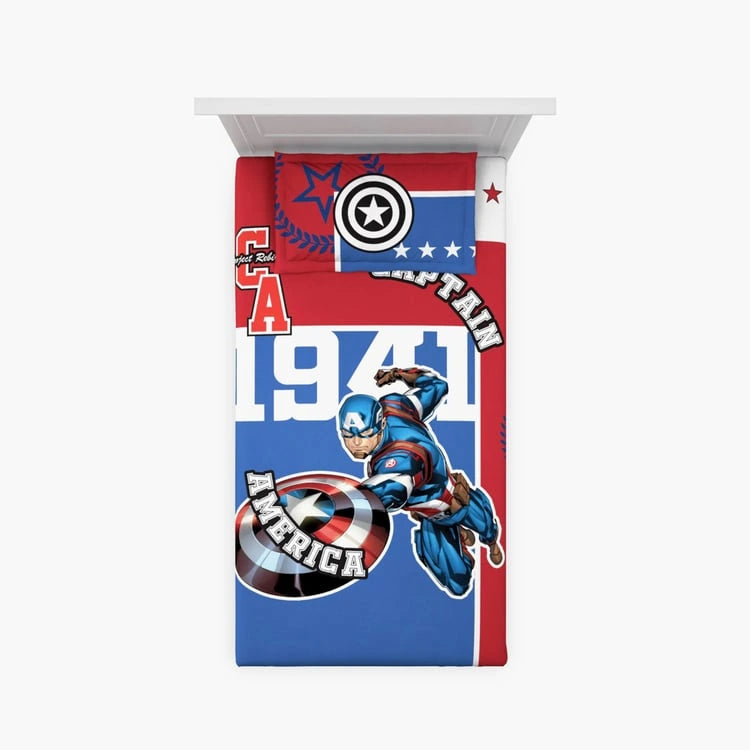 D'DECOR Kids Economy Blue Cotton Captain America Printed Single Bedsheet Set