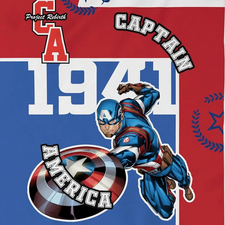 D'DECOR Kids Economy Blue Cotton Captain America Printed Single Bedsheet Set
