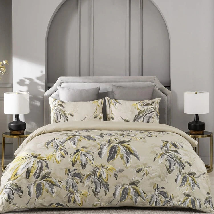 D'DECOR Premier Beige Printed Cotton Super King Bedsheet Set - 274x274cm - 3Pcs