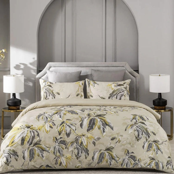 D'DECOR Premier Beige Printed Cotton Super King Bedsheet Set - 274x274cm - 3Pcs