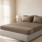 Sansaar by D'Decor Large Bedsheet Set with 2 Pillow Covers - Trinity - Cappuccino - Embroidered - 1 Pc