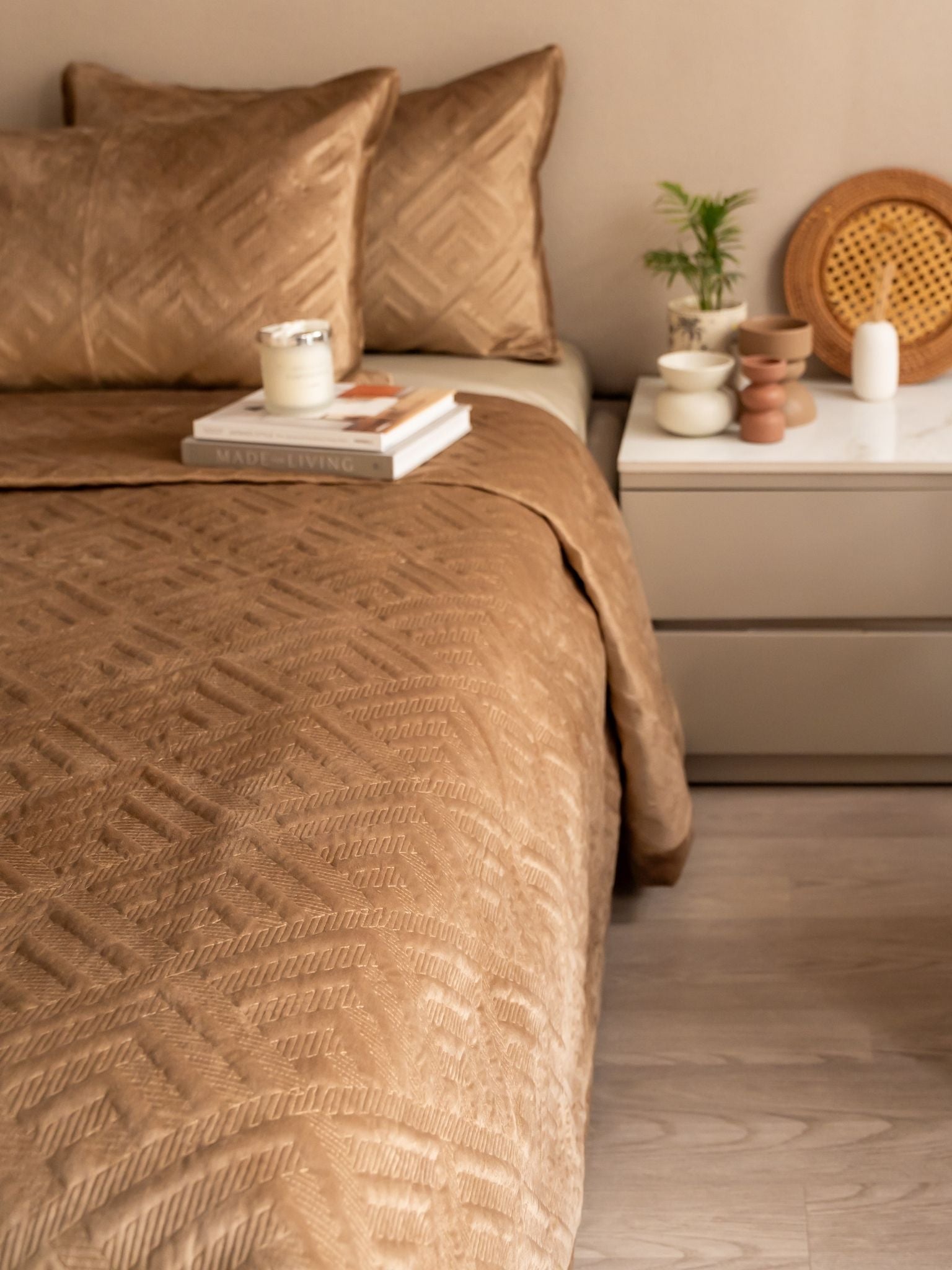 Sadyaska Seoul Camel Velvet Set 1 Pcs Bedspread