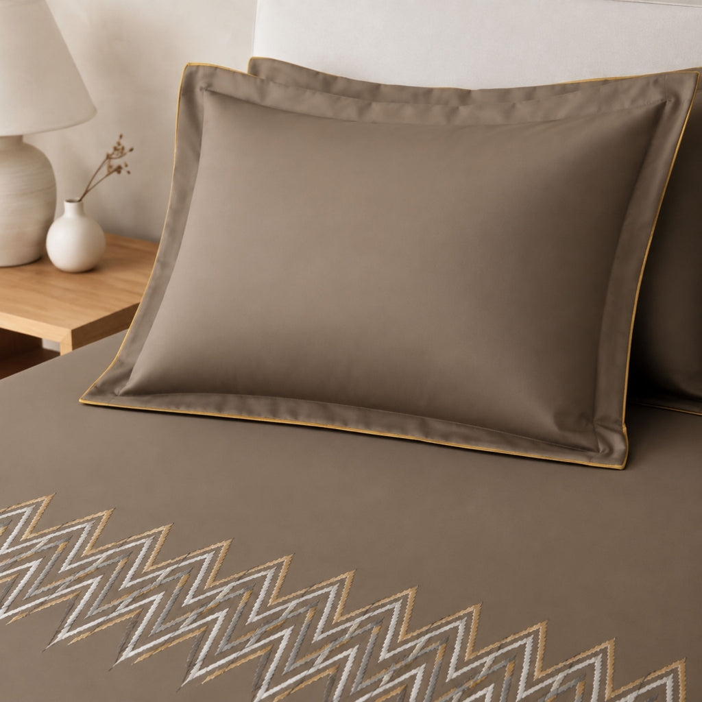 Sansaar by D'Decor Large Bedsheet Set with 2 Pillow Covers - Trinity - Cappuccino - Embroidered - 1 Pc