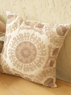 Sadyaska Zora Oats Beige Cotton Embroidered 16" X 16" 1 Pcs Cushion Cover