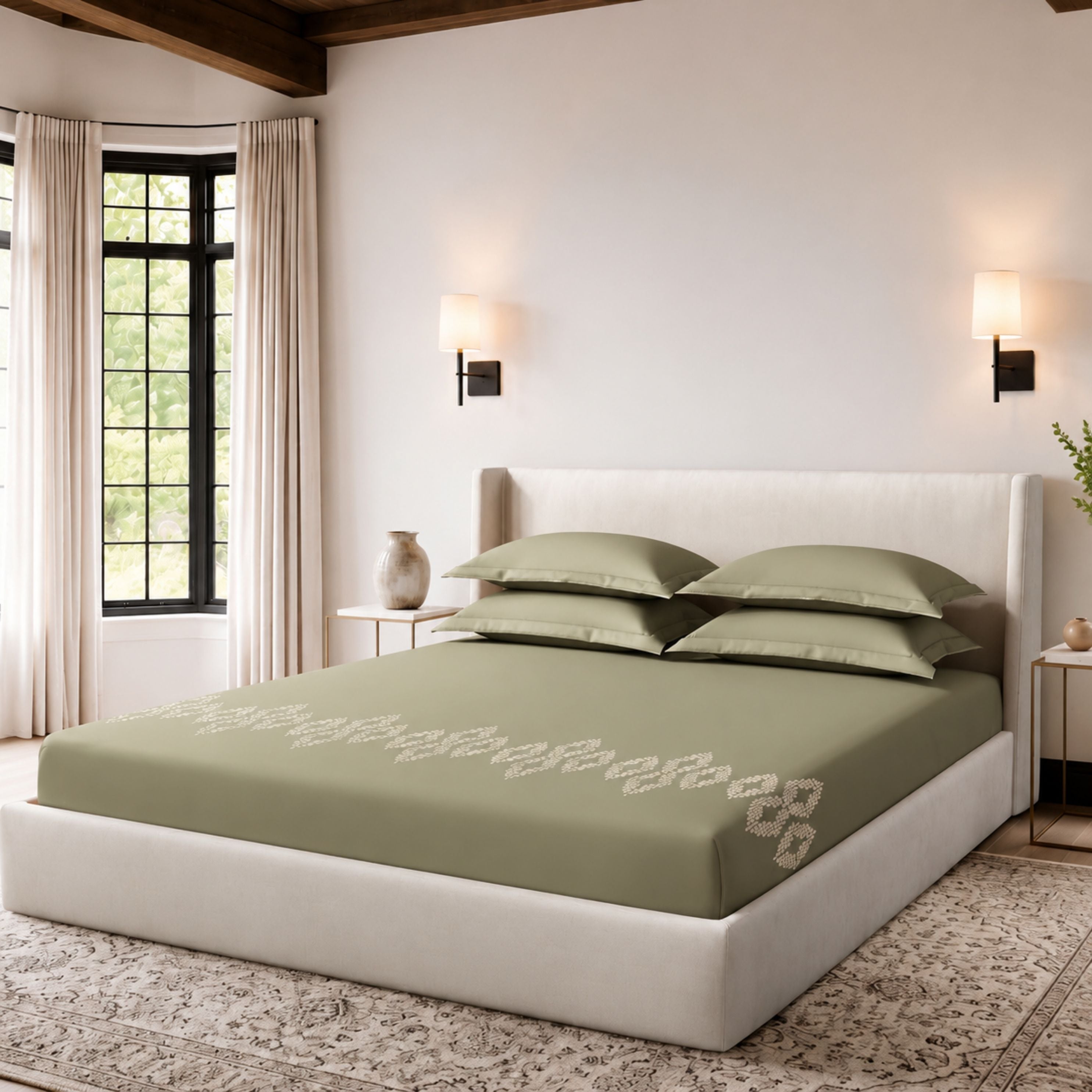 Sansaar by DDdecor Large Bedsheet Set with 2 Pillow Covers - Dart - Desert Taupe - Embroidered - 1 Pc