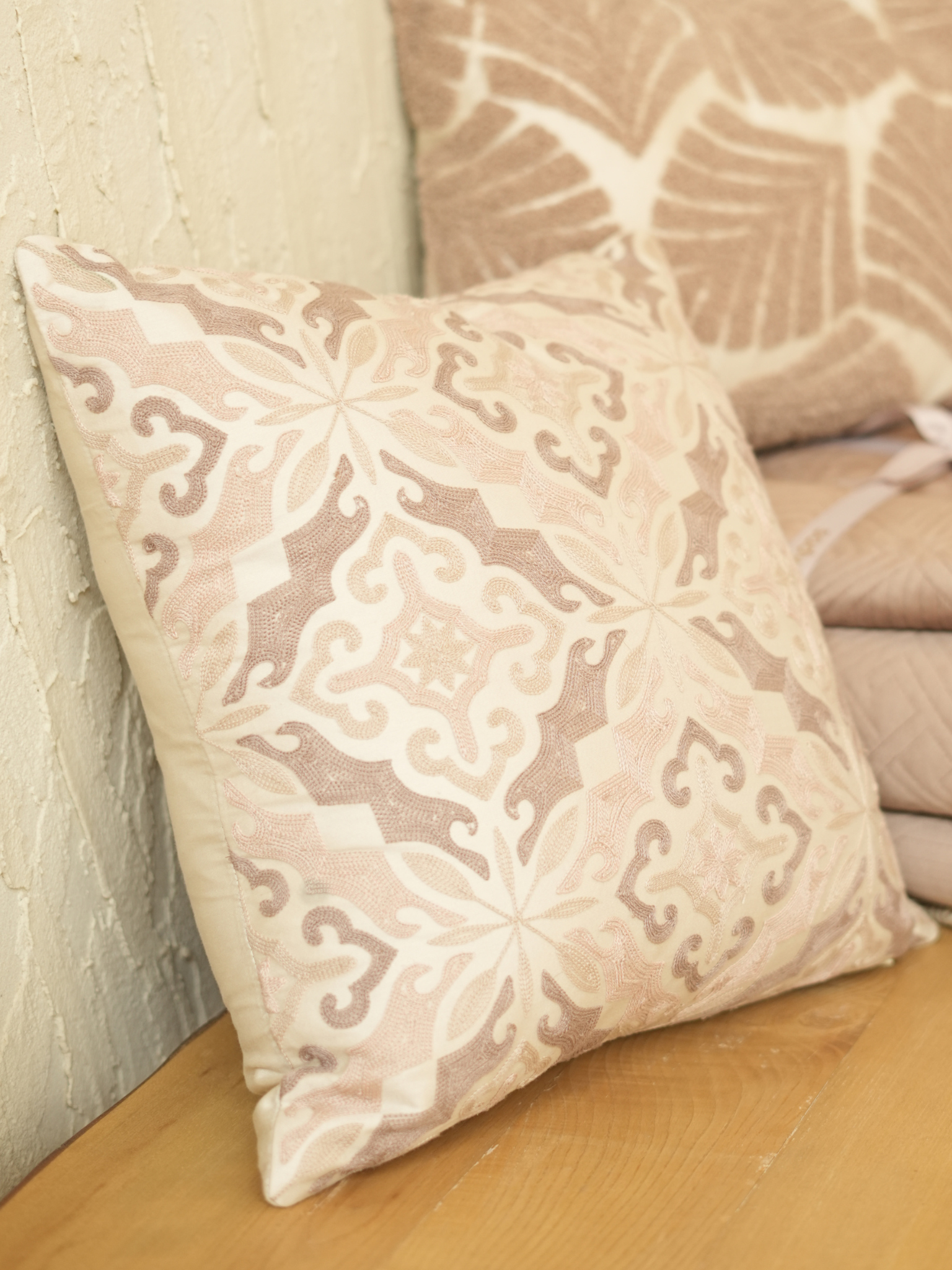 Sadyaska Mesa Oats Beige Cotton Embroidered 16" X 16" 1 Pcs Cushion Cover
