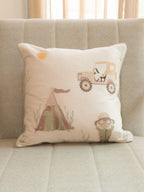 Sadyaska Camp Cozy Cotton Embroidered Oats Beige Kids Design 16" X 16" 1 Pcs Cushion Cover