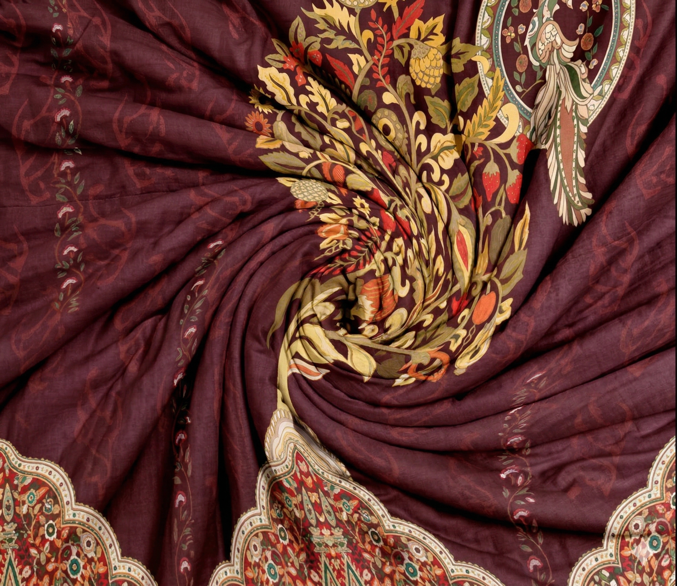Spaces Shubha Kalamkari New Maroon Traditional Ethnic 300TC Cotton Super King Bed Sheet Set | 1085763 New Maroon