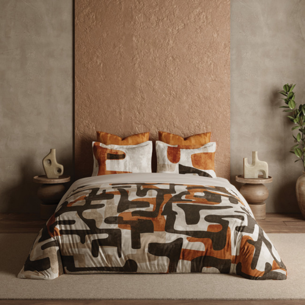 D'Decor African Vibes Tribe Chic Russet Abstract Digitally Printed 5-Piece Double Bedsheet Set | AV05 Russet