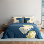 D'Decor Platinum AW25 Florix Galaxy Blue Floral Digitally Printed 5-Piece Double Bedsheet Set | RP229 Florix Galaxy Blue