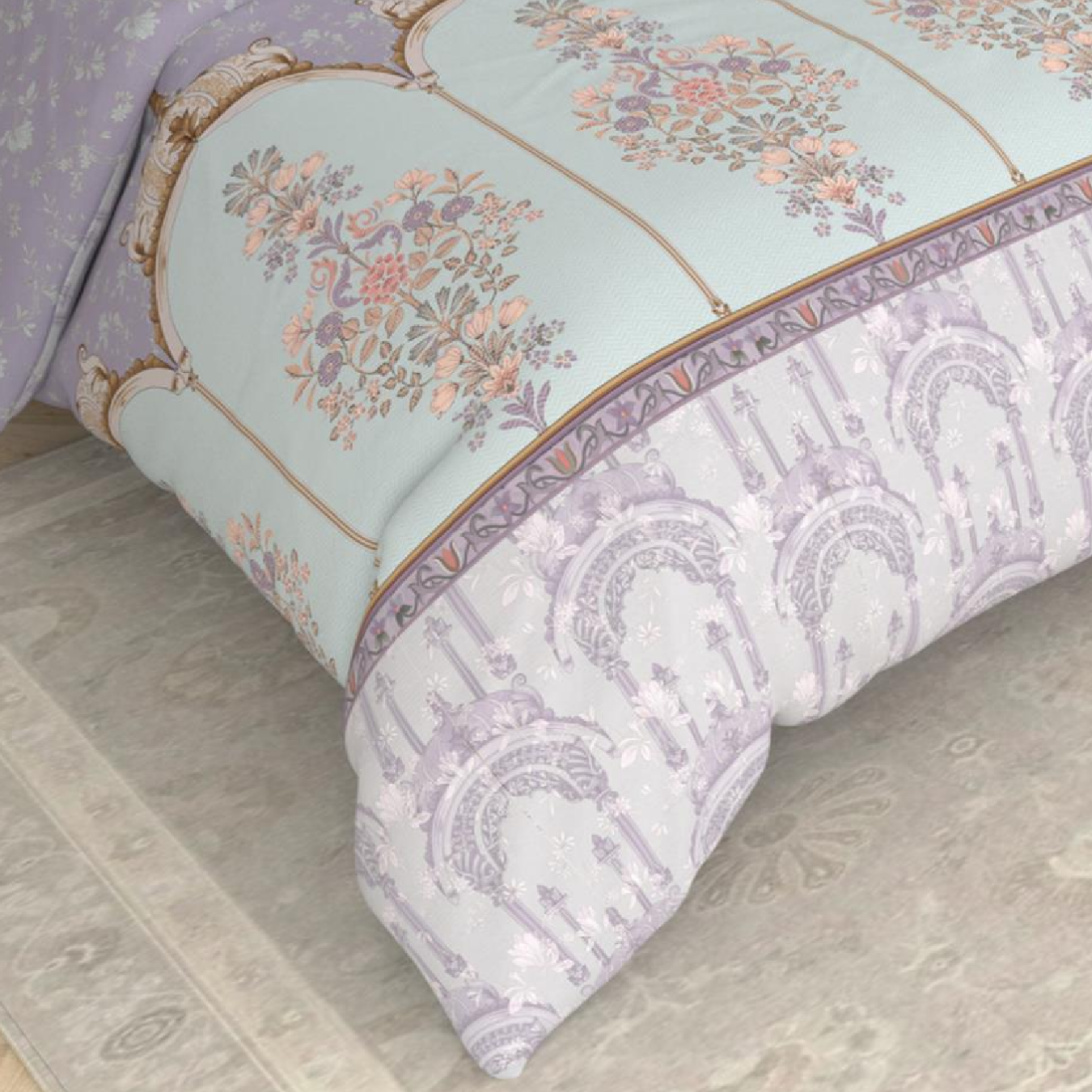 Bombay Dyeing Rani Ka Buag 7819 Heritage Floral 400TC Cotton Satin King Bedsheet Set | 7819 Sisodia Rani Bagh