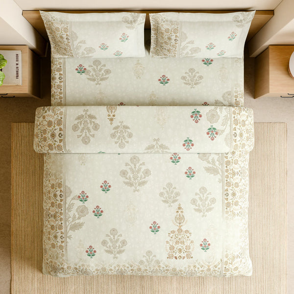Spaces Shubha Papier Mâché Star White Traditional 3-dimensional Art 300TC Cotton Super King Bed Sheet Set | 1085771 Star White