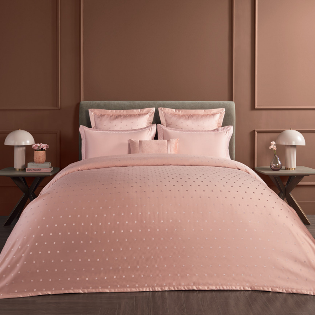 D'Decor Luxor Sanders Peach Super Premium 6-Piece Bedding Gift Set | 800 TC Cotton Sateen & Monotone Embroidered Quilted Bed Cover | LX01 Peach
