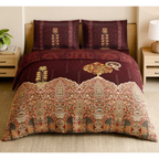 Spaces Shubha Kalamkari New Maroon Traditional Ethnic 300TC Cotton Super King Bed Sheet Set | 1085763 New Maroon
