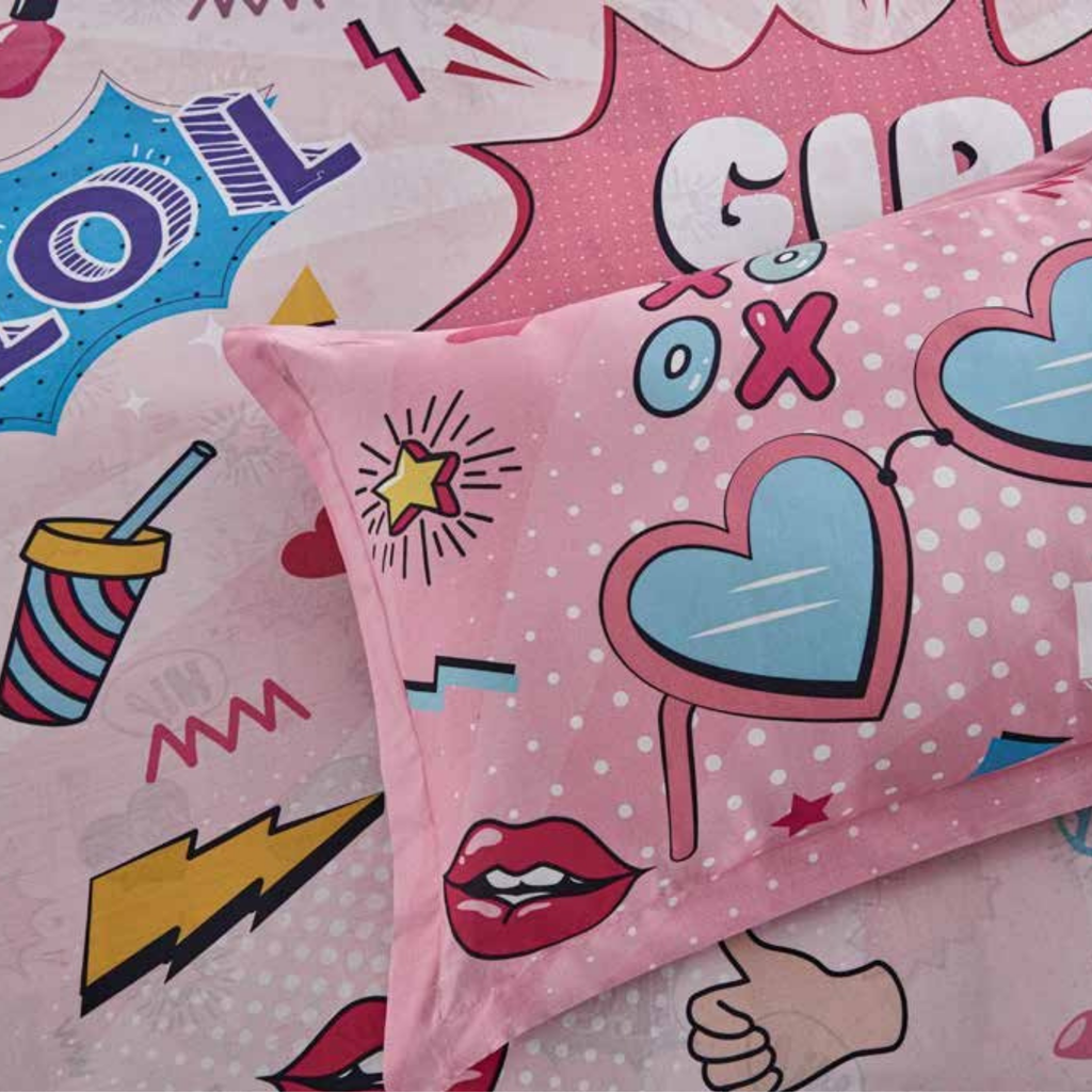 D'Decor Kids Zone Girl Power Bubble Gum Digital Print Cotton Bedsheet Set.