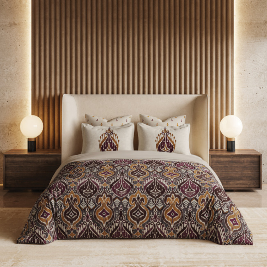 D'Decor Premier Ethnic Glow Grape Shake Ethnic Digitally Printed 5-Piece Double Bedsheet Set | RM163 Grape Shake