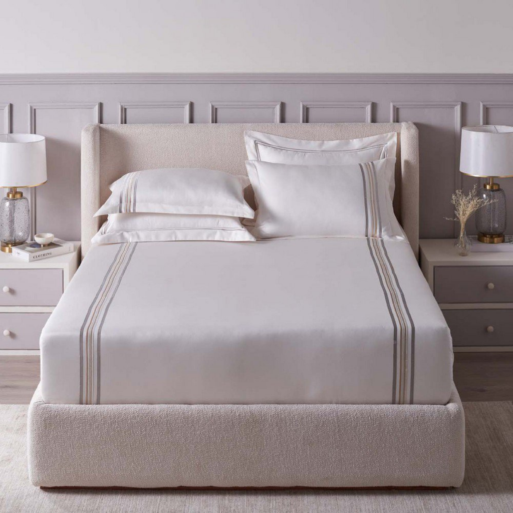 D'Decor Imperial II Gatsby White Alyssum Elegant Embroidered 5-Piece Double Bedsheet Set | IP06 White Alyssum