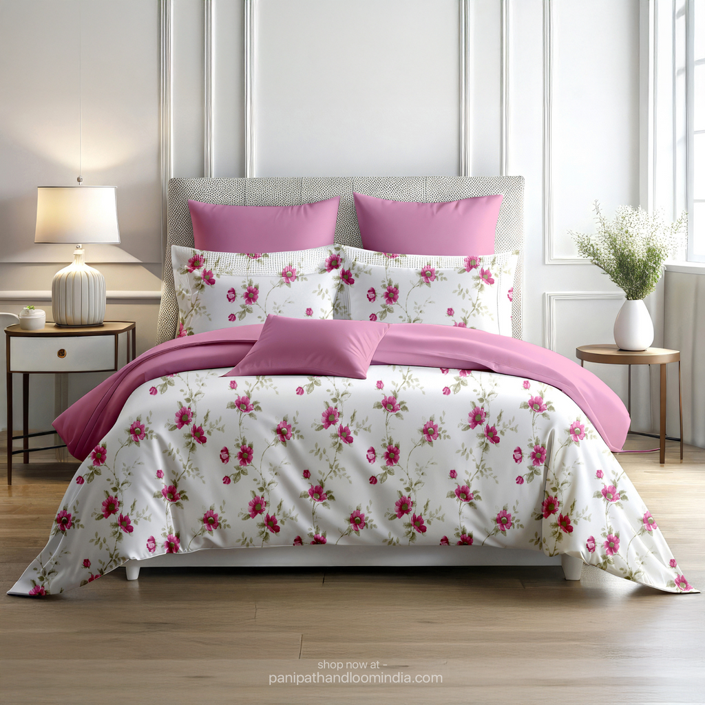 Linsdon Home House of Whites Serene Petals | Pastel Lavender Digitally Printed 100% Cotton King Bedsheet Set