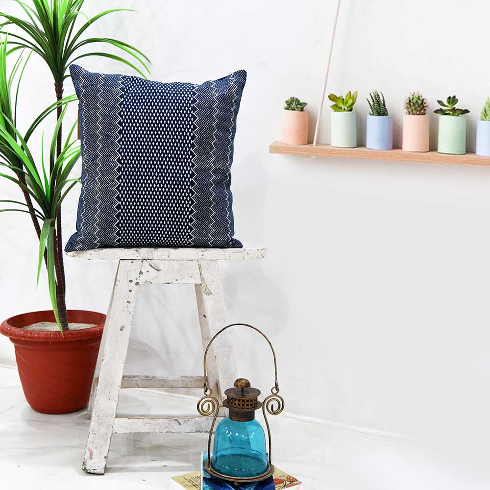 Sadyaska Nebraska Hand Block Printed Denim Decorative Cushion Case Indigo Pillow 16" X 16"… 1 Pcs Cushion Cover