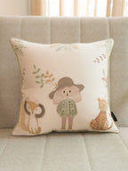 Sadyaska Wild Crew Cotton Embroidered Oats Beige Kids Design 16" X 16" 1 Pcs Cushion Cover