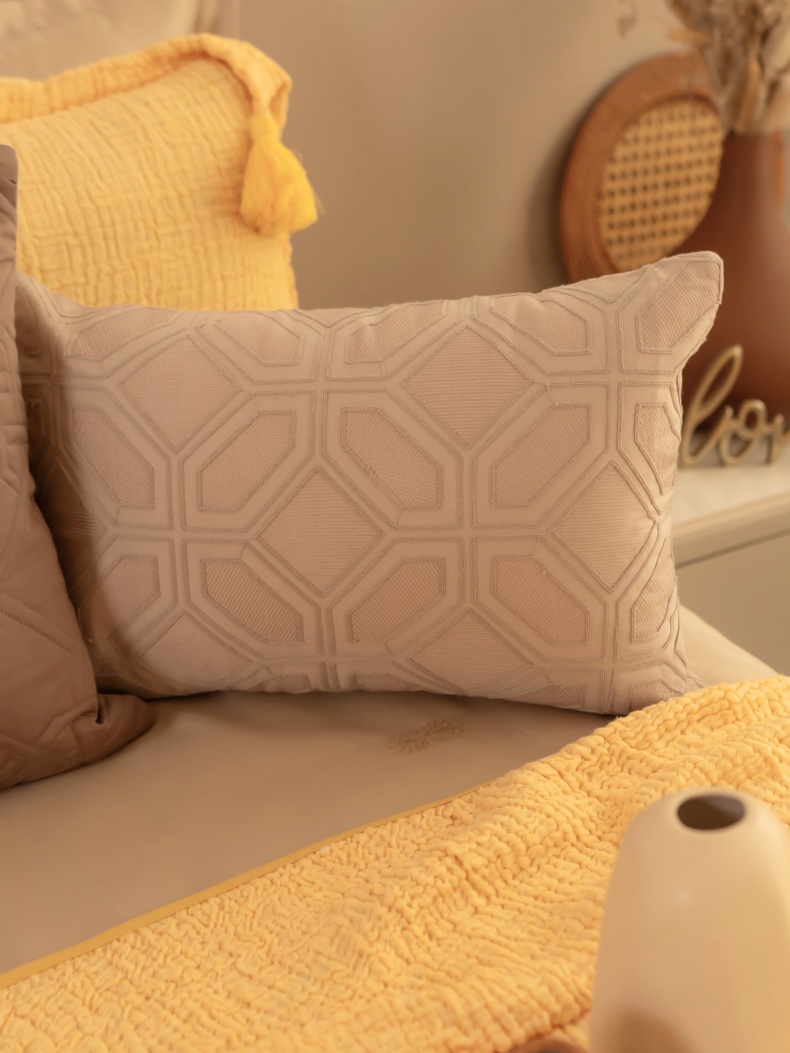 Sadyaska Arc Beige Cotton Embroidered 12" X 18" 1 Pcs Cushion Cover
