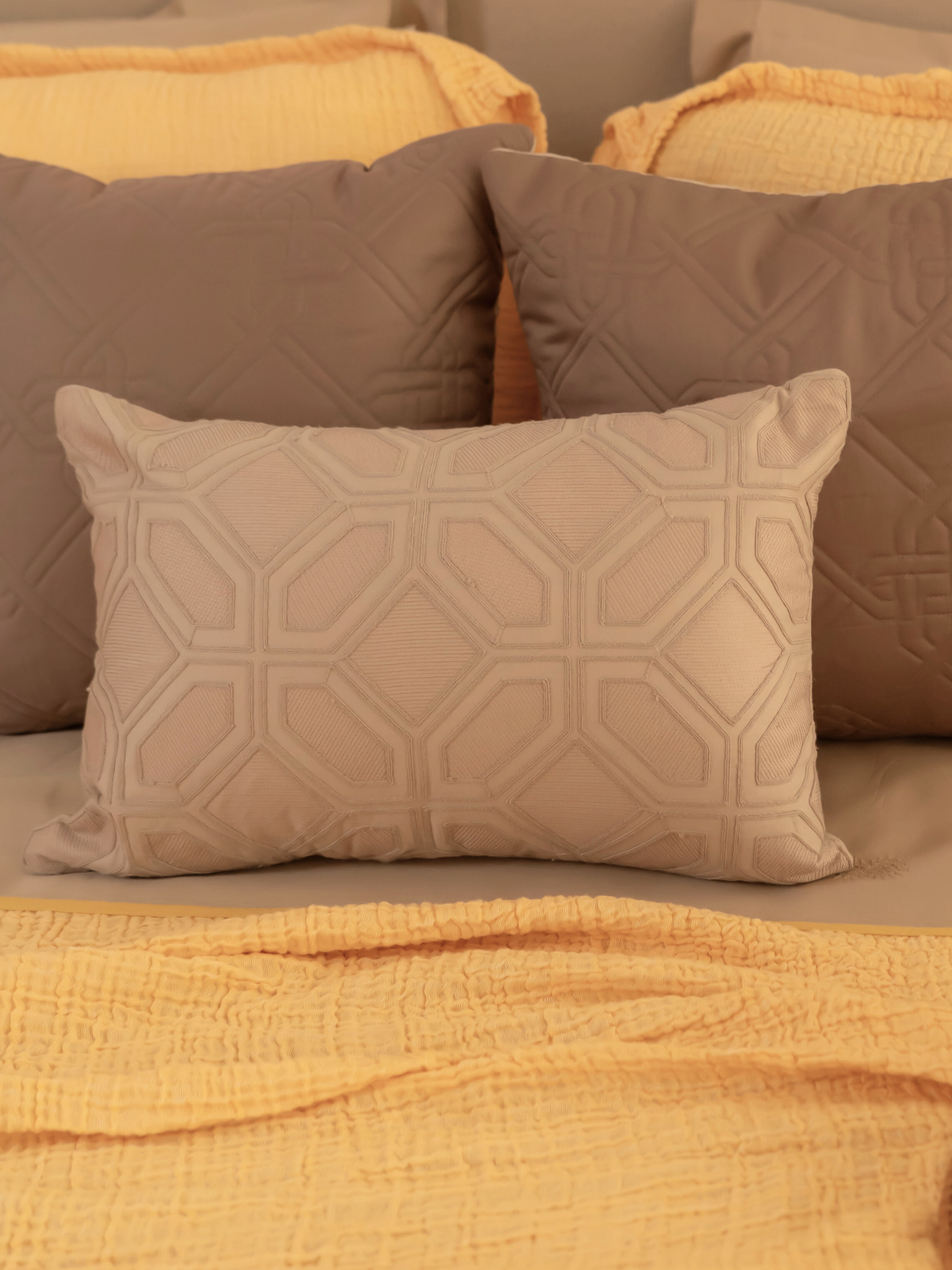 Sadyaska Arc Beige Cotton Embroidered 12" X 18" 1 Pcs Cushion Cover