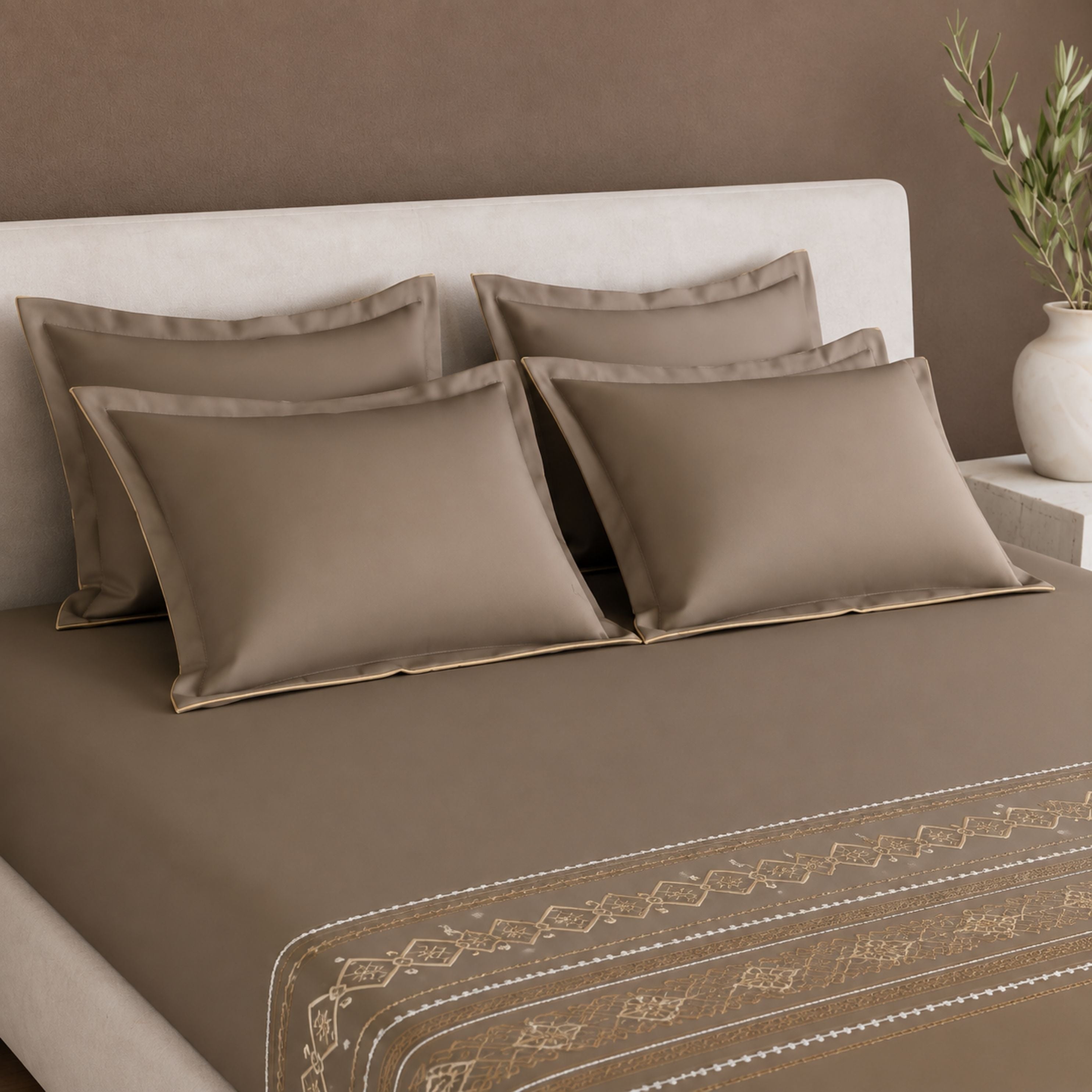 Sansaar by DDdecor Large Bedsheet Set with 2 Pillow Covers - Tessera - Southern Vine - Embroidered - 1 Pc