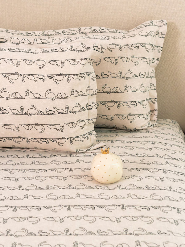 Sadyaska Dino Doze Beige Printed Cotton Set 1 Pcs Bedsheet