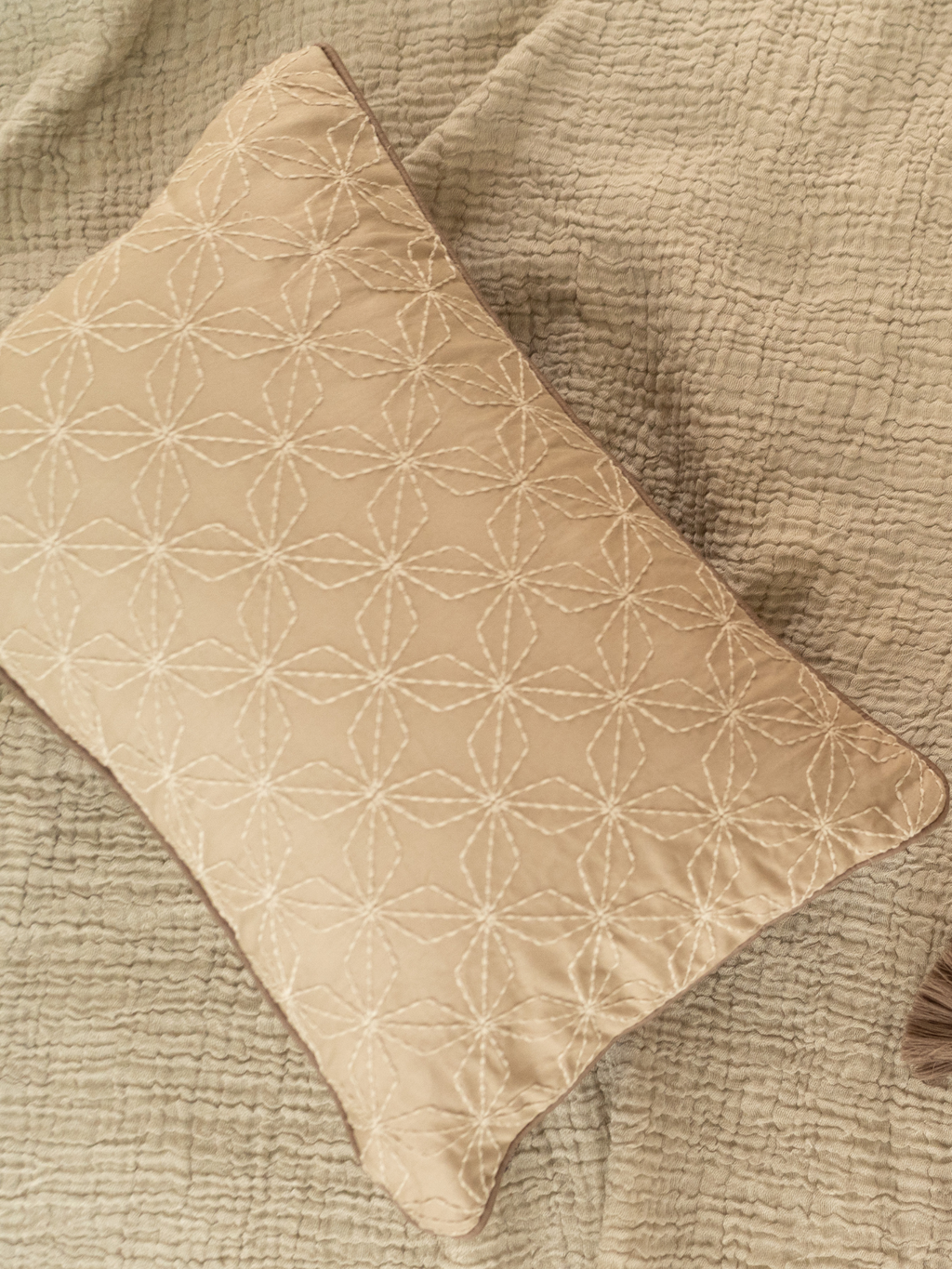 Sadyaska Geovibe Beige Cotton Embroidered 12" X 18" 1 Pcs Cushion Cover