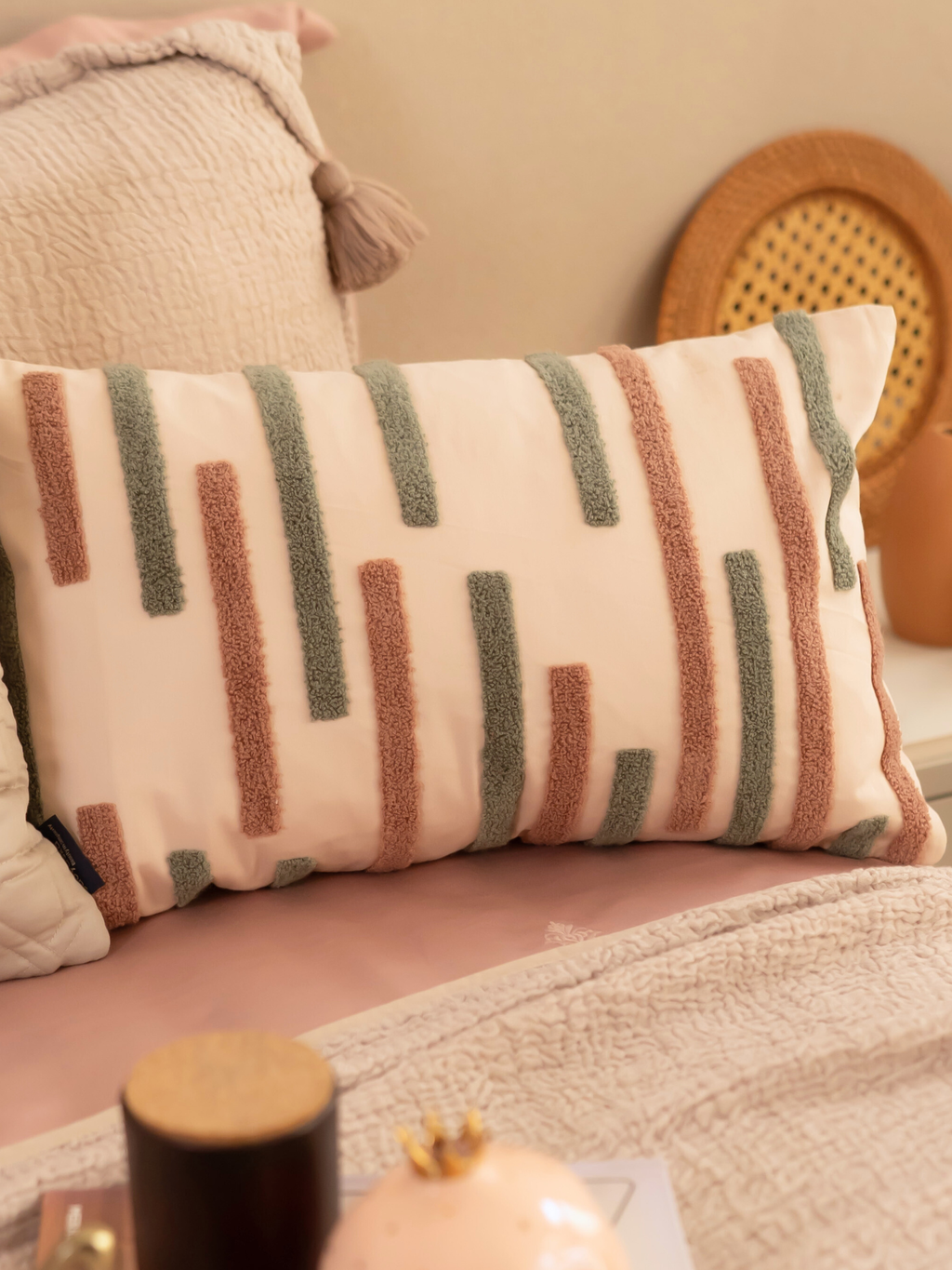Sadyaska Sleeklines Buff Cotton Embroidered 12" X 18" 1 Pcs Cushion Cover