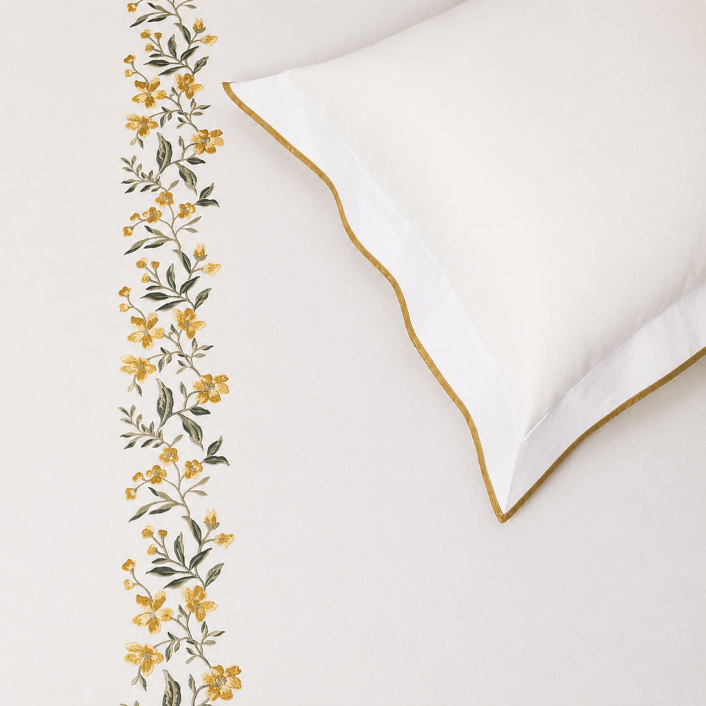 Sansaar by DDdecor Large Bedsheet Set with 2 Pillow Covers - Daffodil - Ivory - Embroidered - 1 Pc