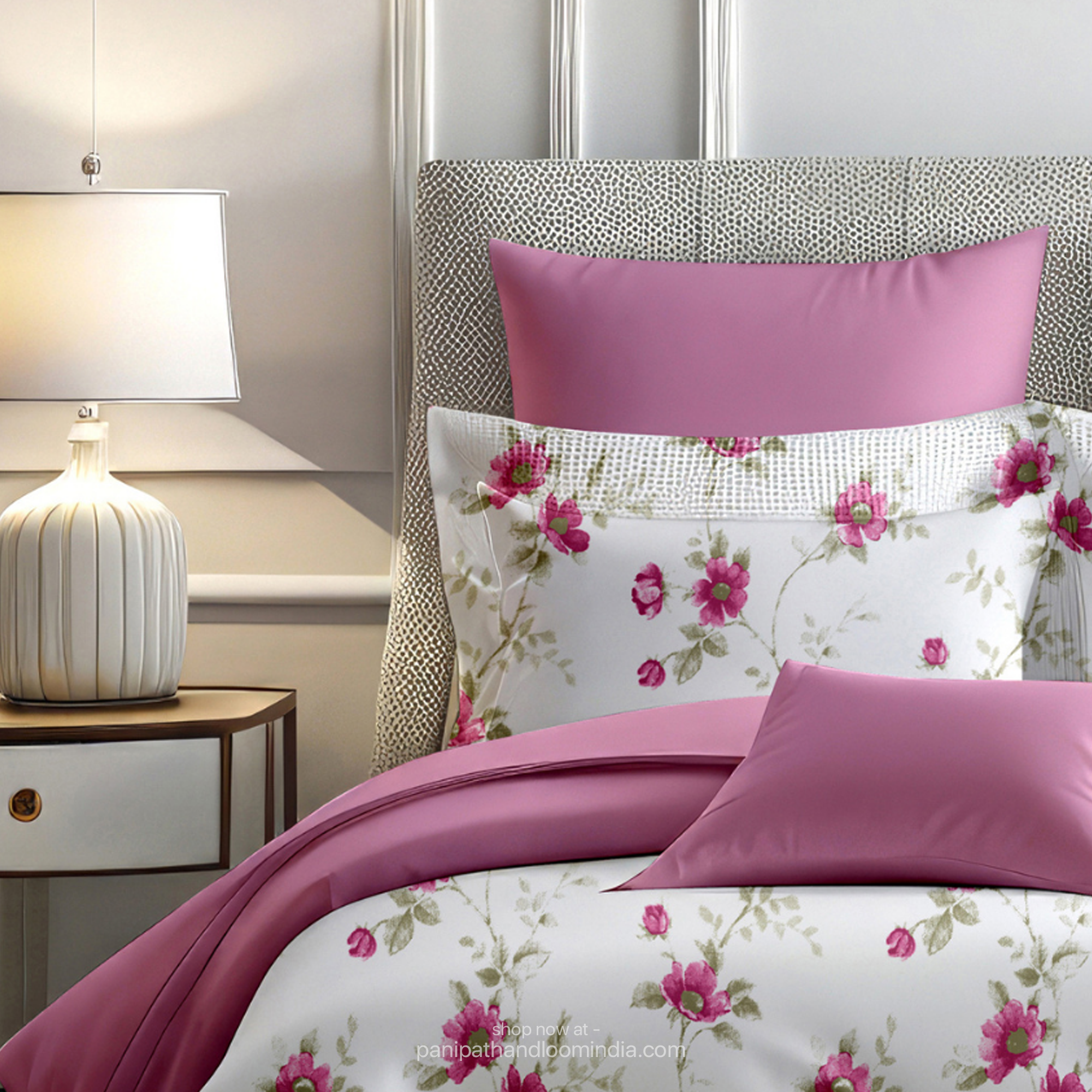 Linsdon Home House of Whites Serene Petals | Pastel Lavender Digitally Printed 100% Cotton King Bedsheet Set