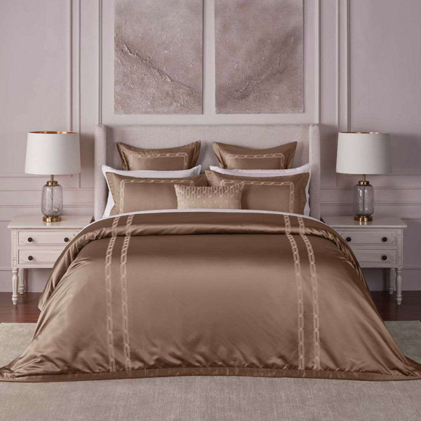 D'Decor Luxor Estella Mushroom Luxury 6-Piece Bedding Gift Set | 800 TC Cotton Sateen Bedsheet & Embroidered Bed Cover | LX02 Mushroom