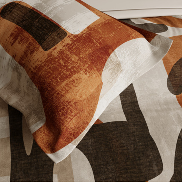 D'Decor African Vibes Tribe Chic Russet Abstract Digitally Printed 5-Piece Double Bedsheet Set | AV05 Russet