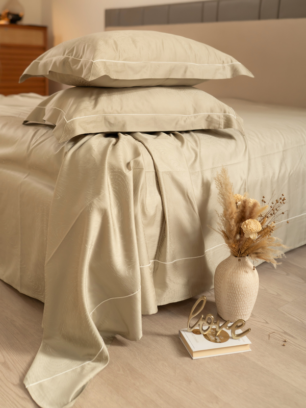 Sadyaska Golden Sand Premium Tencel Jacquard Set with Lace 1 Pcs Bedsheet