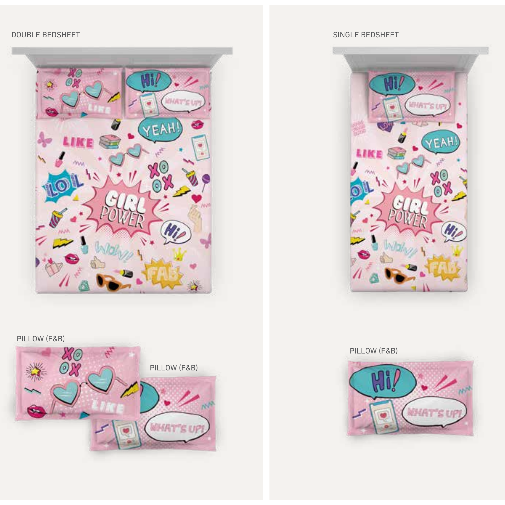 D'Decor Kids Zone Girl Power Bubble Gum Digital Print Cotton Bedsheet Set.
