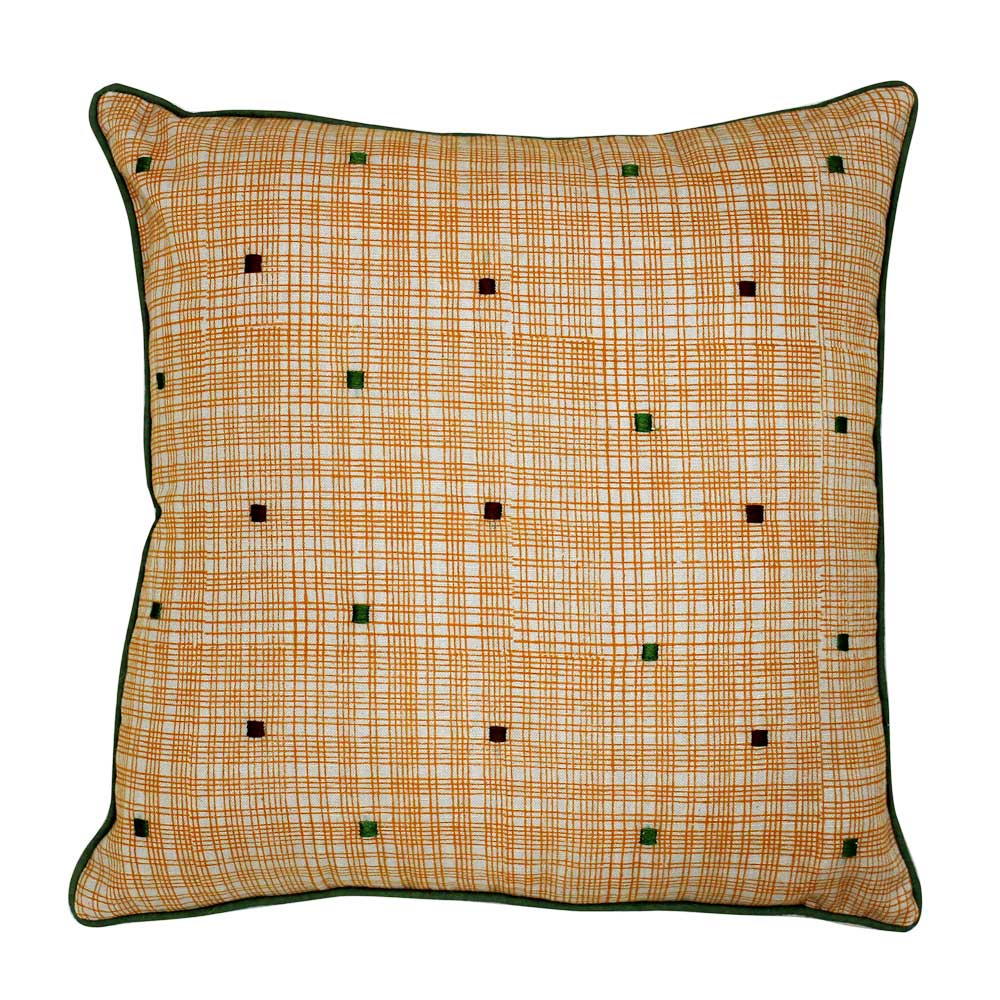 Sadyaska Dot Embroidery Hand Block Print with Manual Embroidery Ivory Color (16" X 16")… 1 Pcs Cushion Cover
