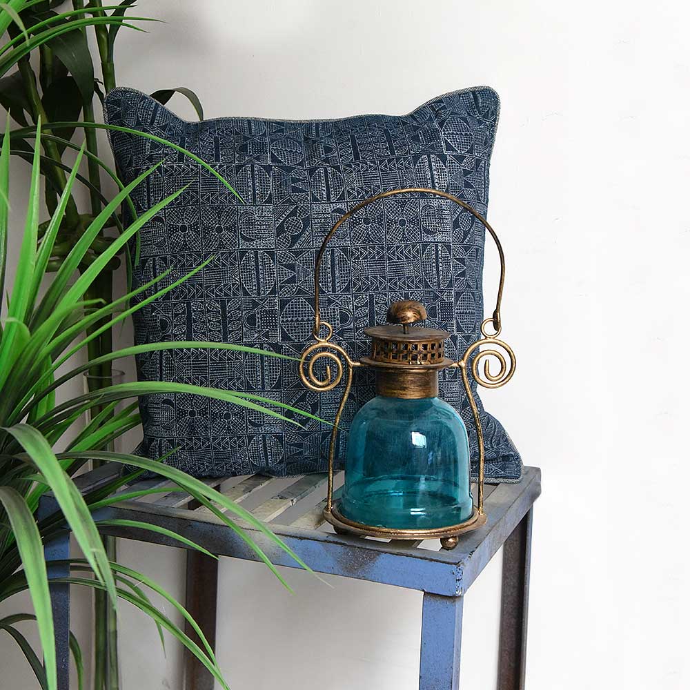 Sadyaska Designer Hand Block Printed Cushion Cases Indiana Denim Pillow Case 16" X 16"… 1 Pcs Cushion Cover