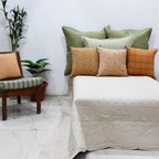 Sadyaska Dot Embroidery Hand Block Print with Manual Embroidery Ivory Color (16" X 16")… 1 Pcs Cushion Cover