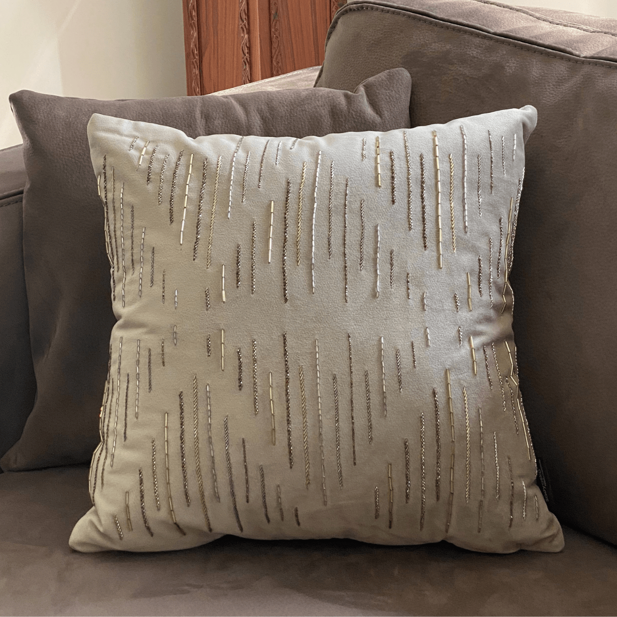 Sadyaska Decorative Delineate Champagne Gold Velvet 16x16 1 Pcs Cushion Cover