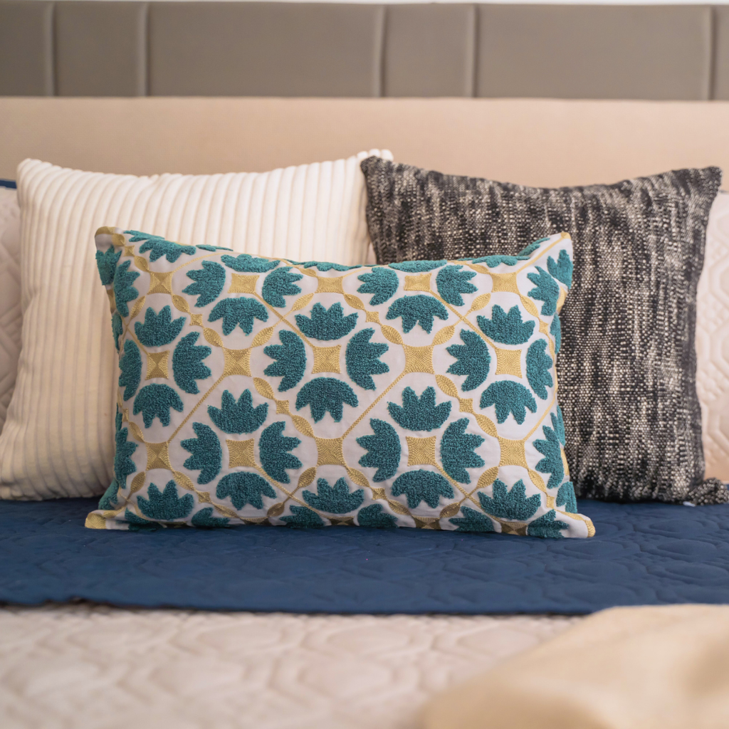 Sadyaska Mariana Pearl Grey Cotton Embroidered (Size : 12"X18") 1 Pcs Cushion Cover