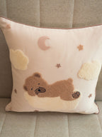 Sadyaska Sleepy Whim Cotton Embroidered Oats Beige Kids Design 16" X 16" 1 Pcs Cushion Cover