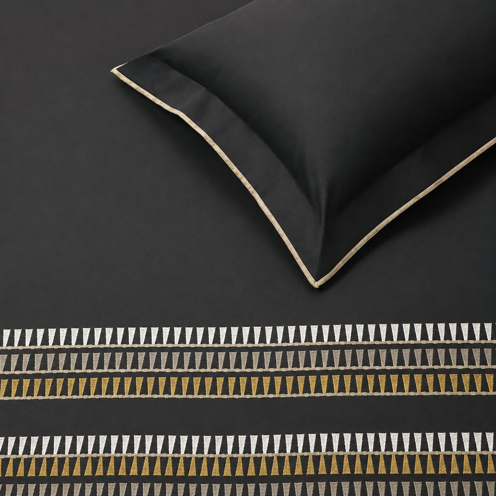 Sansaar by D'Decor Large Bedsheet Set with 2 Pillow Covers - Delta - Ebony - Embroidered - 1 Pc
