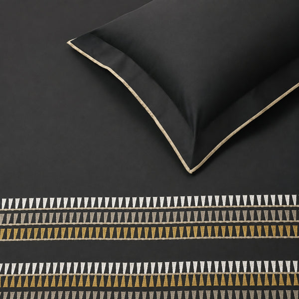 Sansaar by D'Decor Large Bedsheet Set with 2 Pillow Covers - Delta - Ebony - Embroidered - 1 Pc