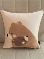 Sadyaska Cuddle Bean Cotton Embroidered Oats Beige Kids Design 16" X 16" 1 Pcs Cushion Cover