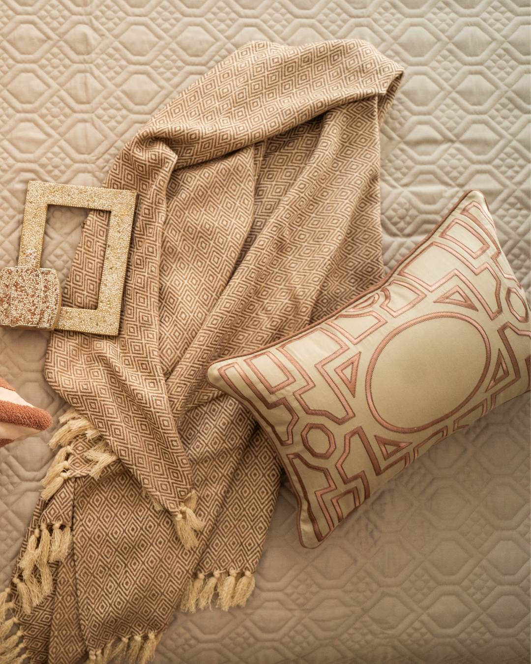Sadyaska Malta Beige And Old Rose Cotton Rich Trousseau Set 10 Pcs Product