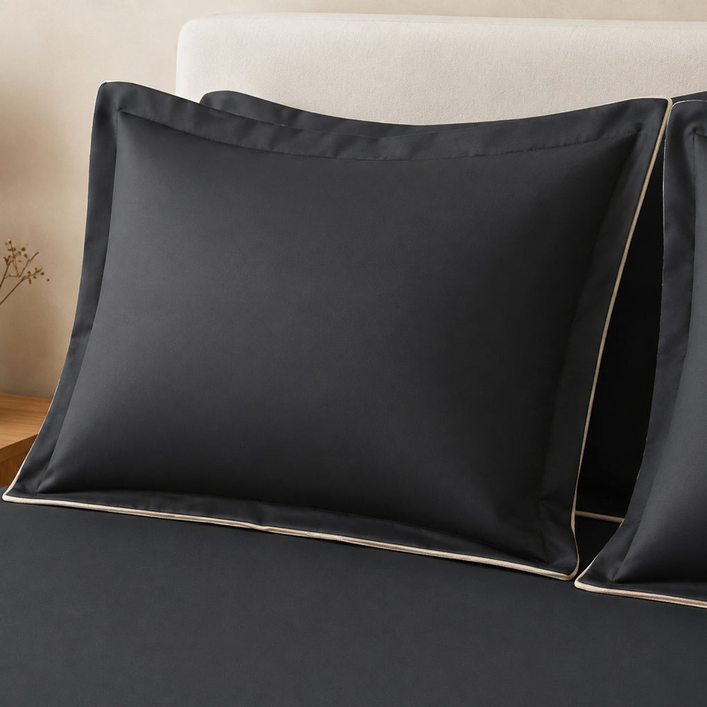 Sansaar by D'Decor Large Bedsheet Set with 2 Pillow Covers - Delta - Ebony - Embroidered - 1 Pc